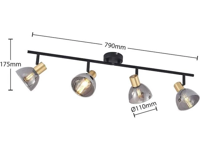 B-Ware Lindby Aniol Deckenstrahler vierflammig Glas grau schwarz Deckenlampe Lampe E14