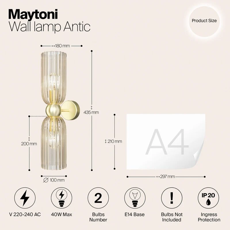 B-Ware Maytoni Wandleuchte Wandlampe Antic 2-flg Glas gold bernstein SIEHE TEXT/FOTO