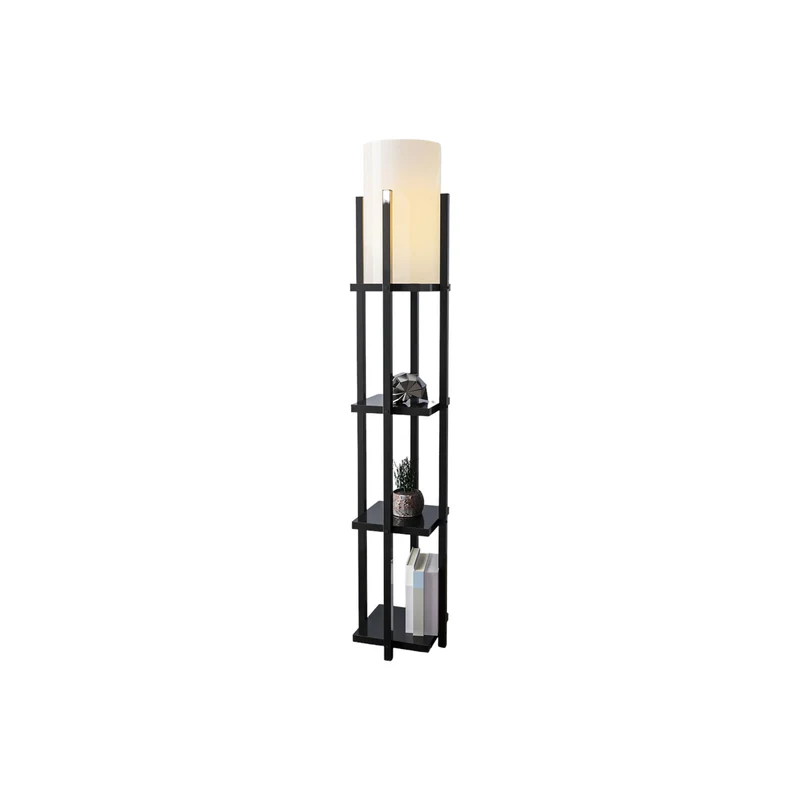 B-Ware Opviq Stehlampe 8111 schwarz Ablage Stoffschirm weiß Stehleuchte Lampe Leuchte