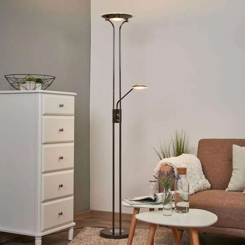 B-Ware Lindby LED-Deckenfluter Aras Standlampe Lampe Leuchte schwarz chrom Glänzend