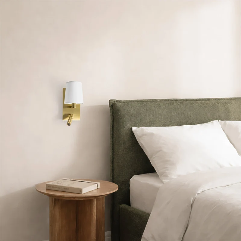 B-Ware Lindby Wandleuchte Wandlampe LED Leselicht weiß messing Beleuchtung Stoff Met339