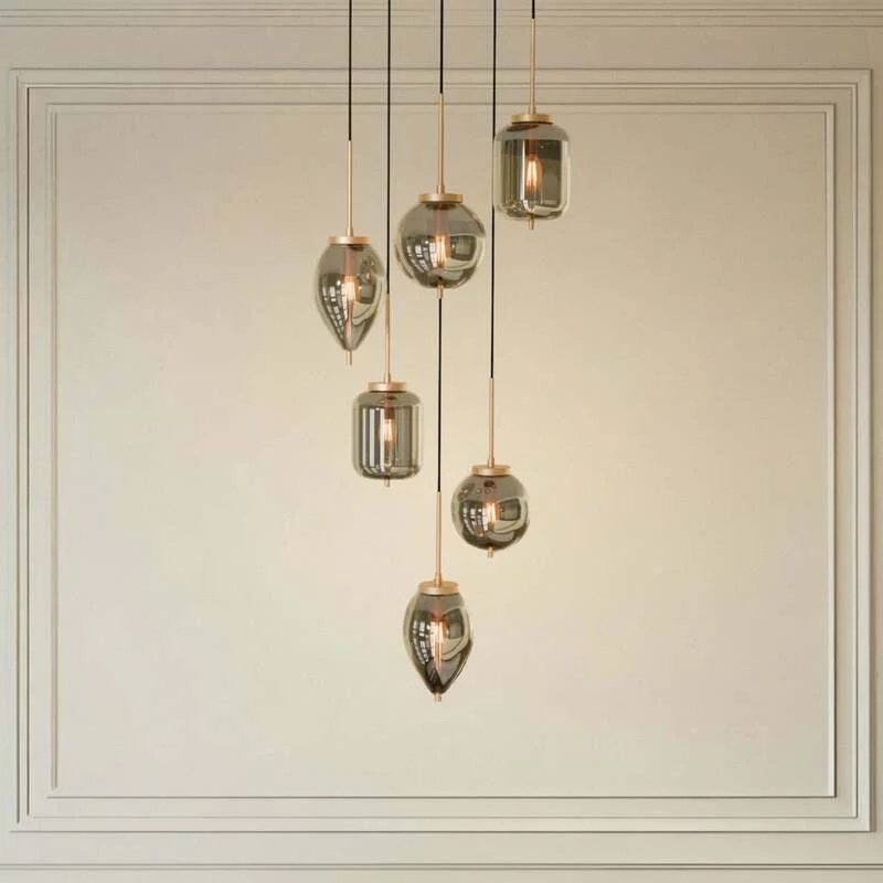 B-Ware Lucande Hängeleuchte Pendelleuchte Elani Glas schwarz gold E14 LED 6-flammig