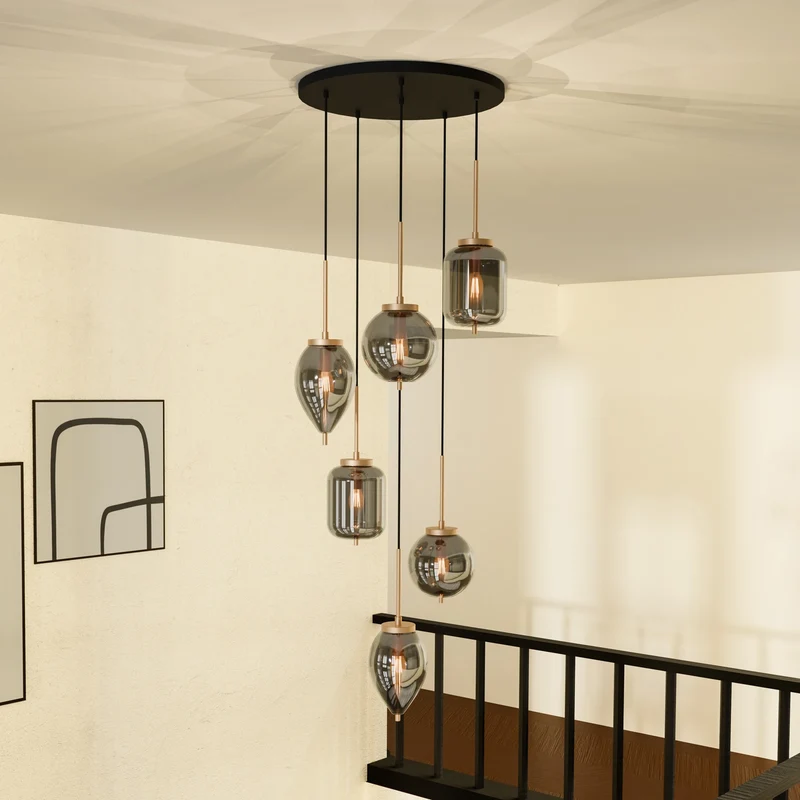 B-Ware Lucande Hängeleuchte Pendelleuchte Elani Glas schwarz gold E14 LED 6-flammig
