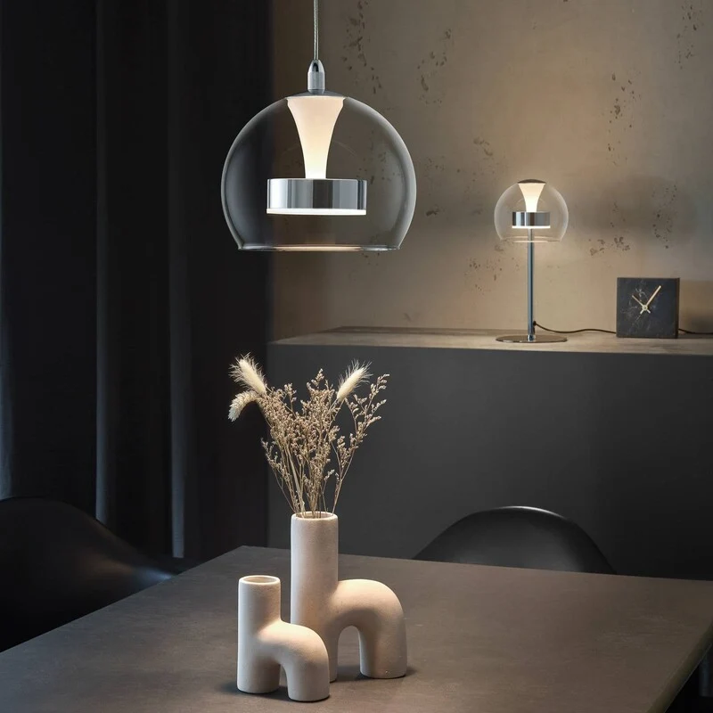 B-Ware Trio Pendelleuchte Hängelampe FLYNT LED Metall Chrom Glas Wohnzimmer Esszimmer