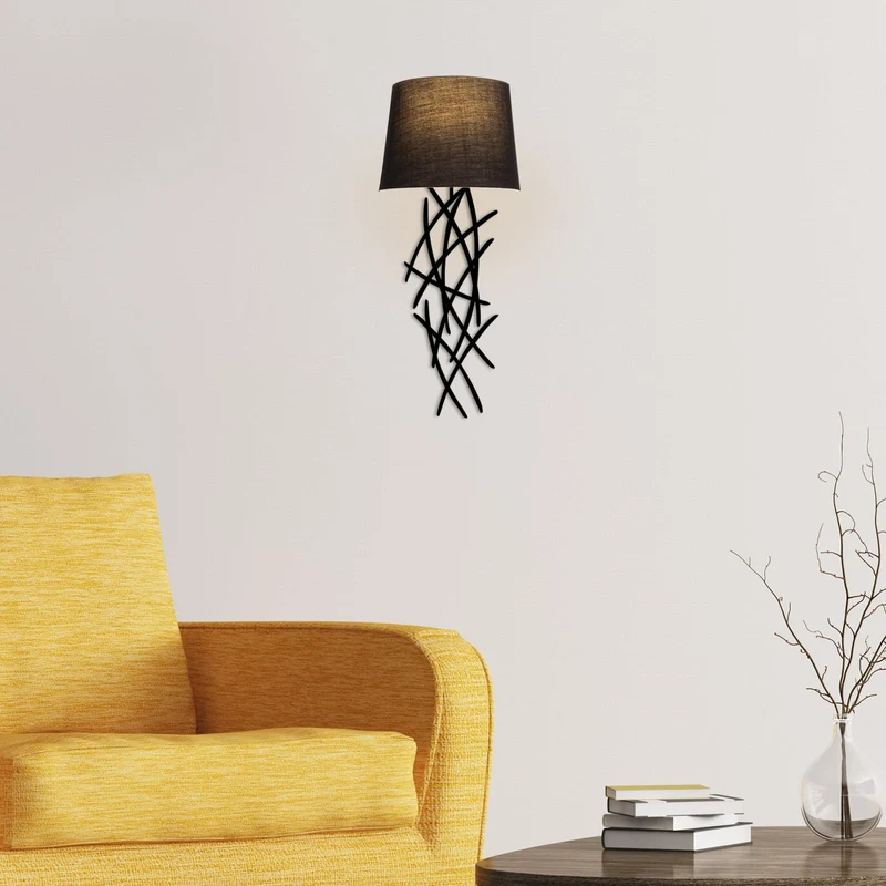 B-Ware Asaf Wandleuchte Wandlampe Stoffschirm schwarz Leuchte Lampe Beleuchtung