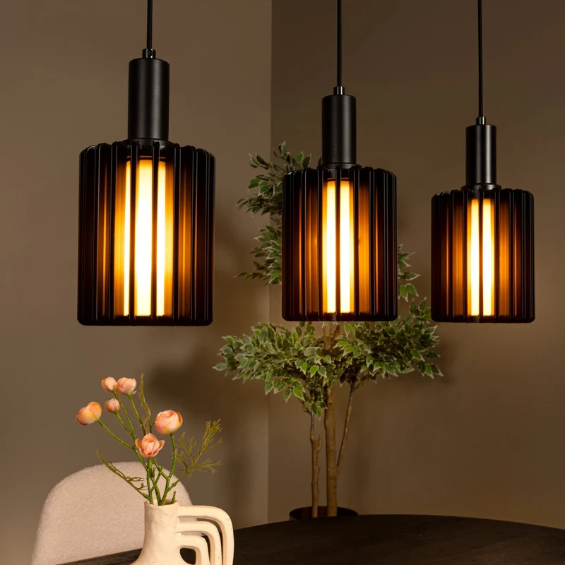 B-Ware Lucide Pendellampe Hängelampe Lambres Glas Metall schwarz transparent 164 cm403