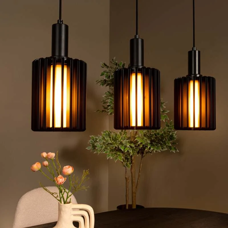 B-Ware Lucide Pendellampe Hängelampe Lambres Glas Metall schwarz transparent 164 cm403