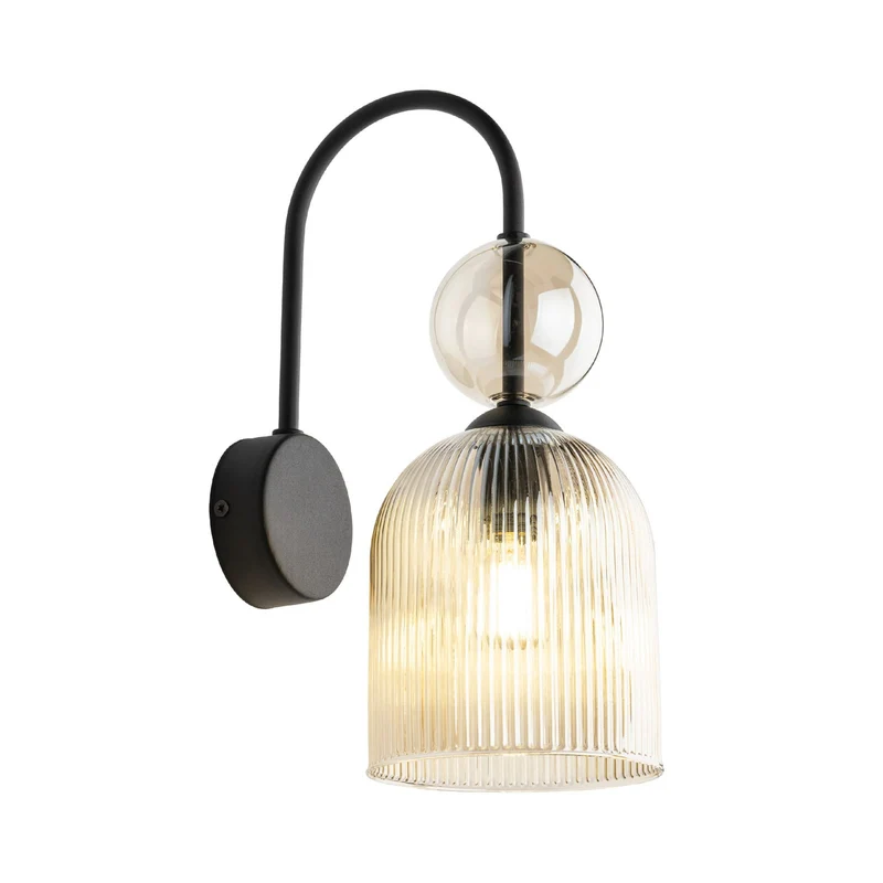 B-Ware Sophia Wandleuchte Wandlampe Glas Metall cognac schwarz Lampe Leuchte LED E14252