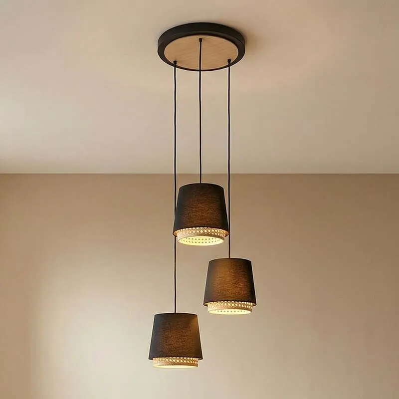 B-Ware Lindby Hängeleuchte Pendelleuchte Rondell Ananya 3-flg holz Metall Rattan