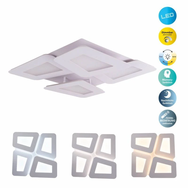 B-Ware Näve LED Deckenleuchte Leuchte Simen weiß Fernbedienung Metall 48x48 cm CCT