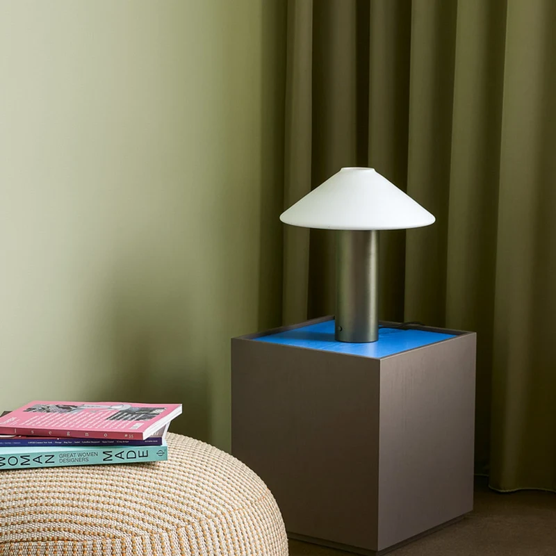 B-Ware Hübsch Tischleuchte Lampe Orbit Dunkelgrün Weiß Eisen Glas Schalter Dimmbar