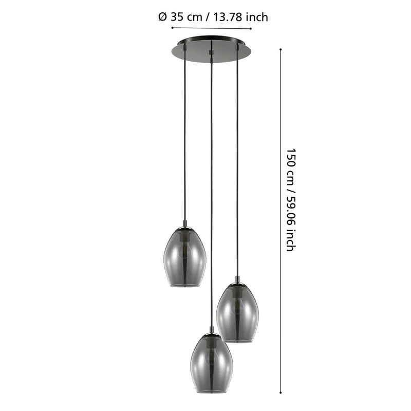 B-Ware Eglo Pendelleuchte Estanys 3-flammig Pendelleuchte Deckenlampe Lampe Rauchgrau