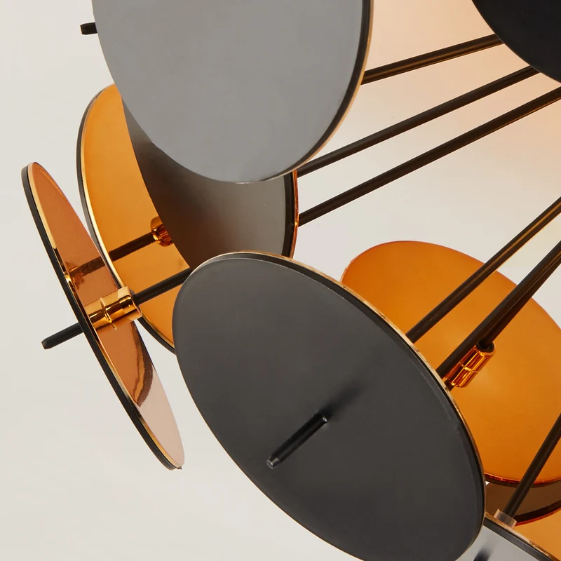 B-Ware Searchlight Deckenleuchte Lampe Discus Schwarz Gold Dreiflammig Stahl Kunststoff