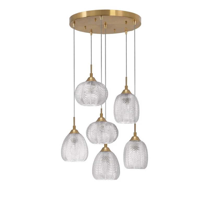 Vario Glas Hängeleuchte 6-flg. Gold, Klar