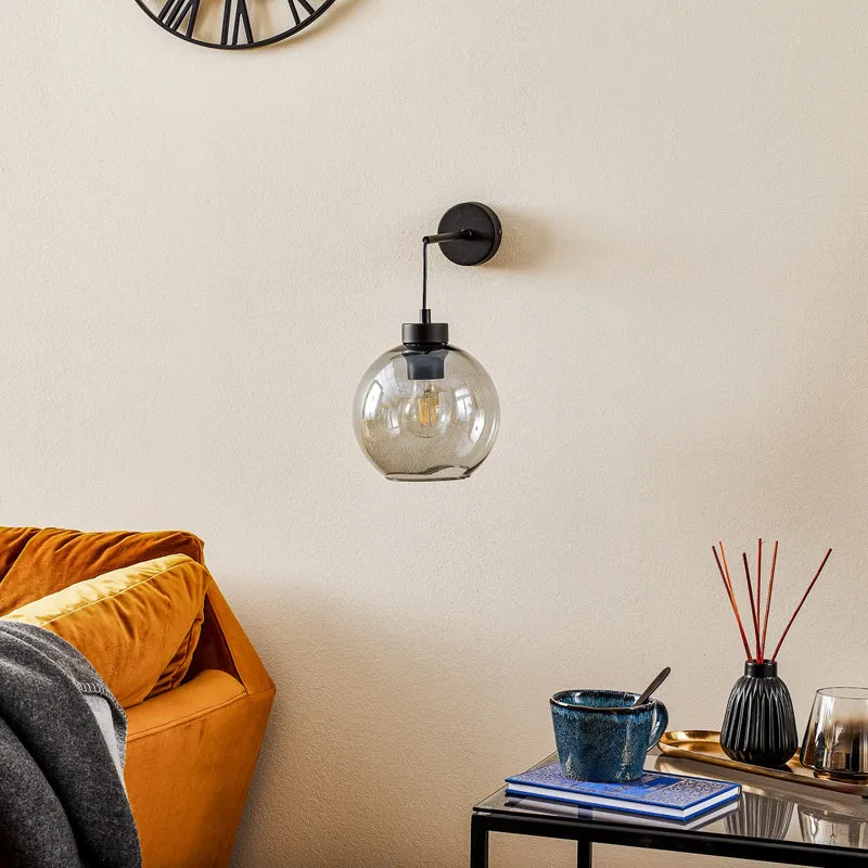 B-Ware TK Lighting Wandlampe Cubus Wandleuchte Glas Metall rauchgrau schwarz E27
