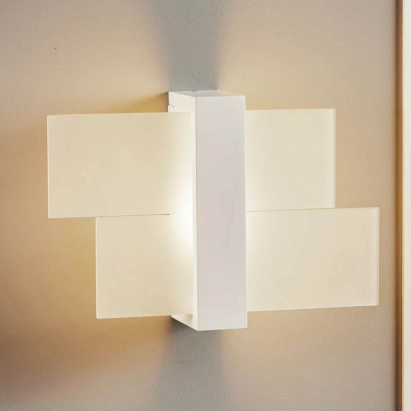B-Ware Wandleuchte Wandlampe Glas weiß Shifted 1 Leuchte Beleuchtung Holz Modern