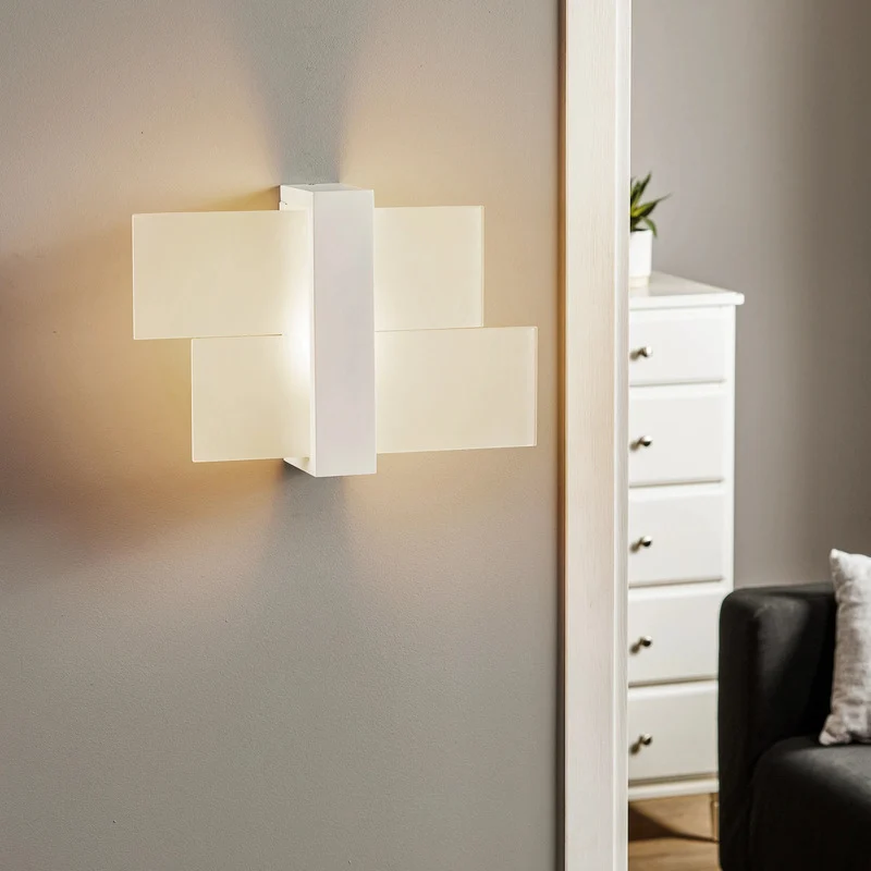 B-Ware Wandleuchte Wandlampe Glas weiß Shifted 1 Leuchte Beleuchtung Holz Modern