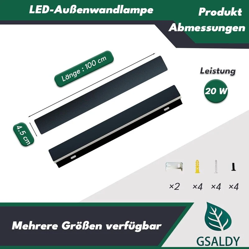 B-Ware GSALDY Wandleuchte Wandlampe Außenleuchte LED Schwarz Metall 100 cm SIEHE TEXT