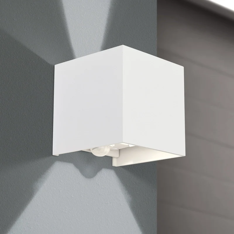 B-Ware ORION Wandleuchte Außenlampe LED Bewegungsmelder Aluminium weiß Cube S