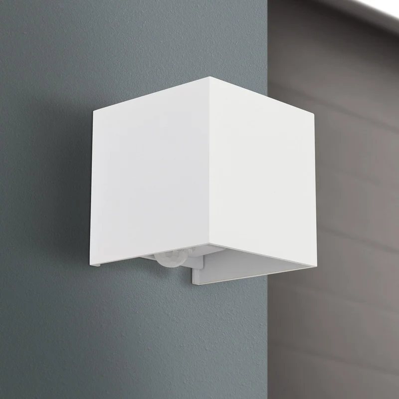 B-Ware ORION Wandleuchte Außenlampe LED Bewegungsmelder Aluminium weiß Cube S