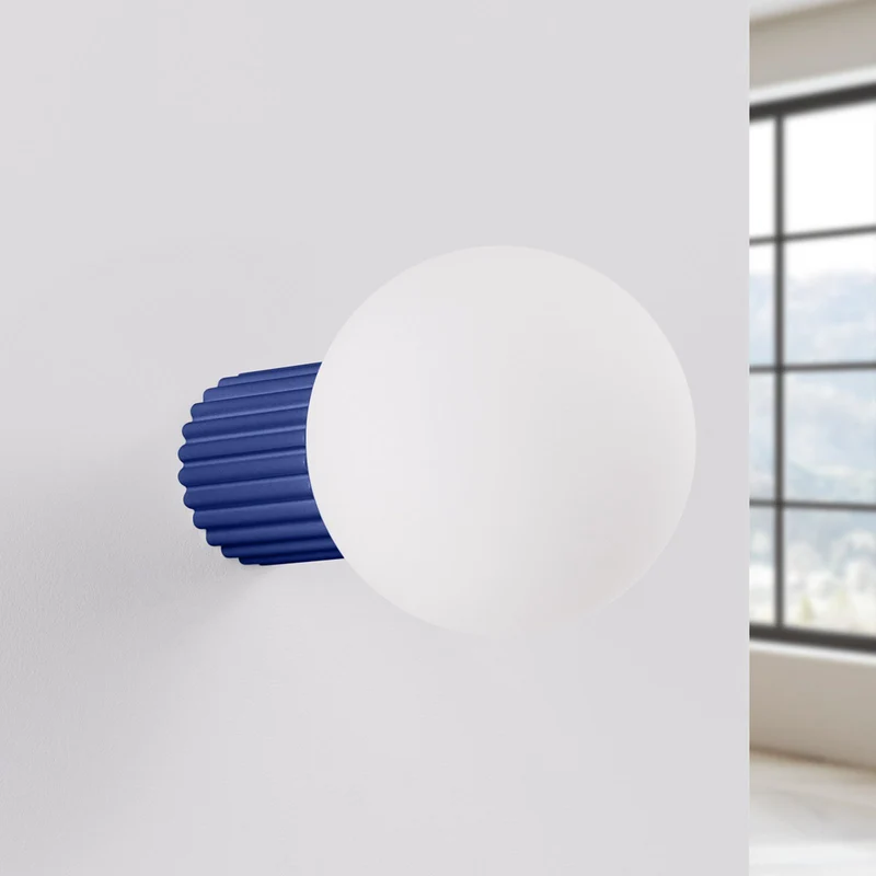 B-Ware SOLLUX LIGHTING Wandleuchte Wandlampe ORBI Glas Aluminium marineblau weiß