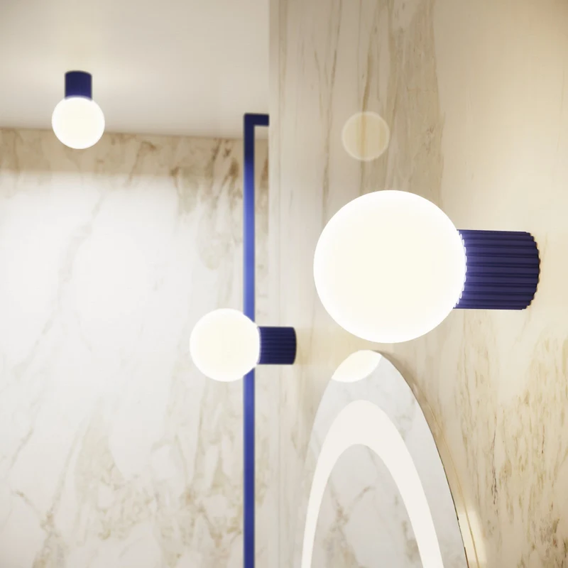 B-Ware SOLLUX LIGHTING Wandleuchte Wandlampe ORBI Glas Aluminium marineblau weiß