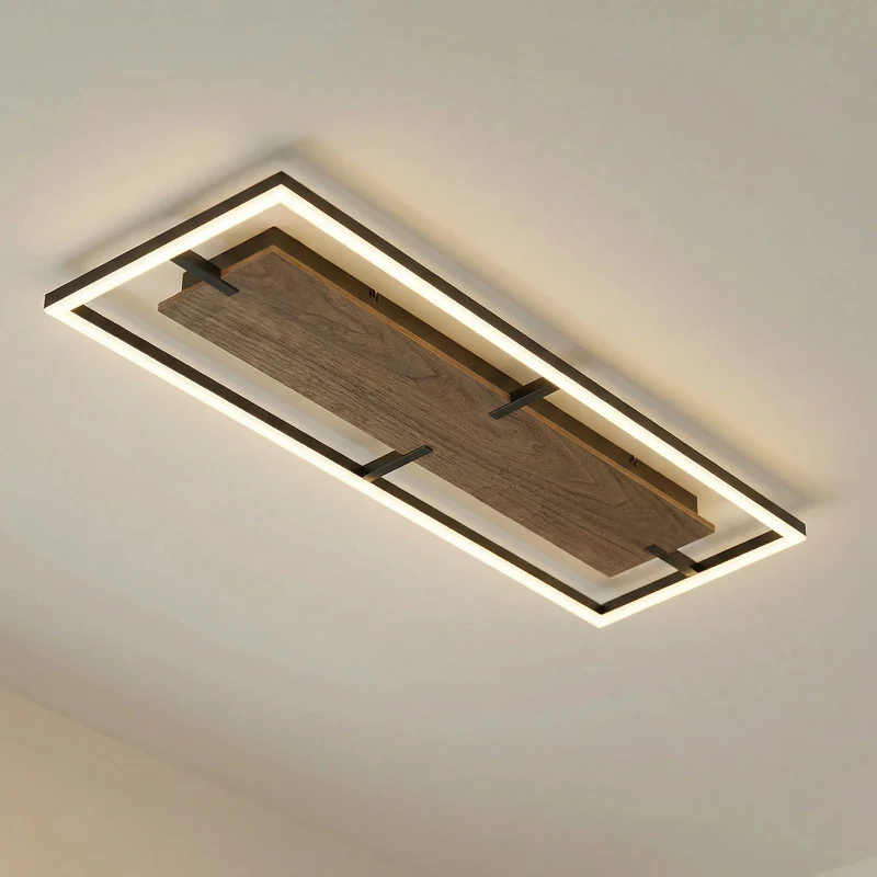 B-Ware Lucande Deckenleuchte Deckenlampe LED Vectra Holz Schwarz dimmbar Beleuchtung