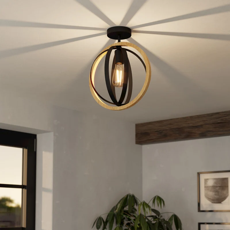 B-Ware EGLO Deckenleuchte Lampe Basildon Holz Stahl schwarz braun Deckenlampe E27 474