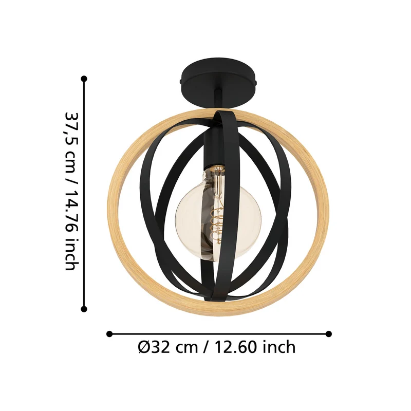 B-Ware EGLO Deckenleuchte Lampe Basildon Holz Stahl schwarz braun Deckenlampe E27 474