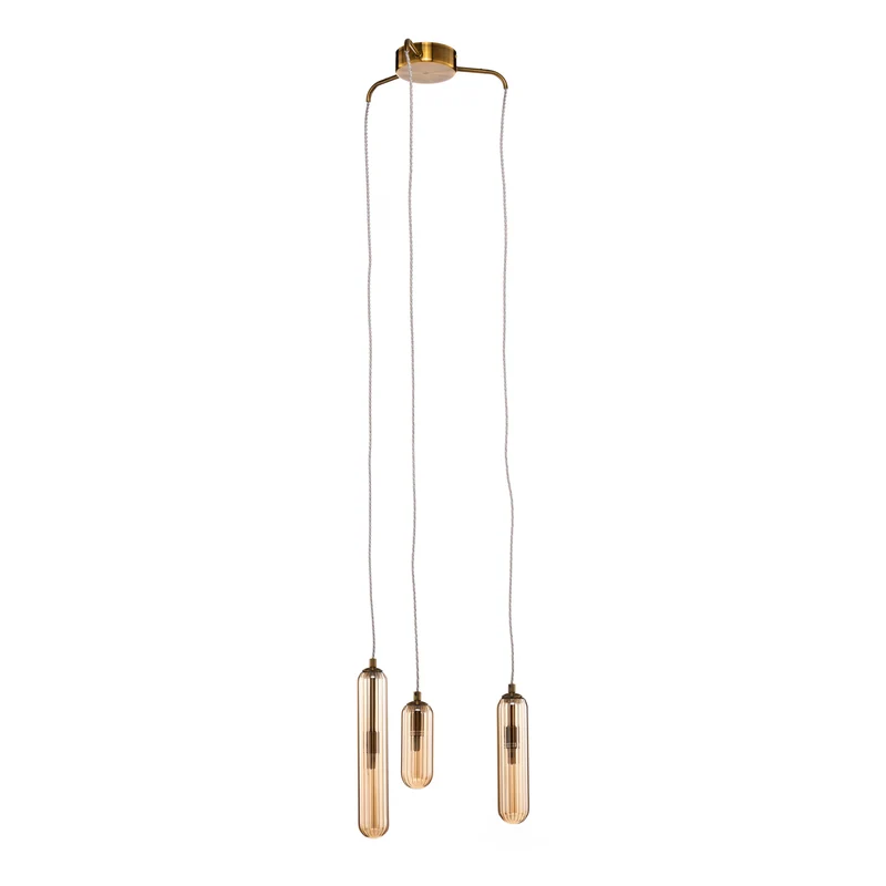 B-Ware Lucande Hängeleuchte Pendelleuchte Freylin Glas Amber Messing 3flg 38 cm