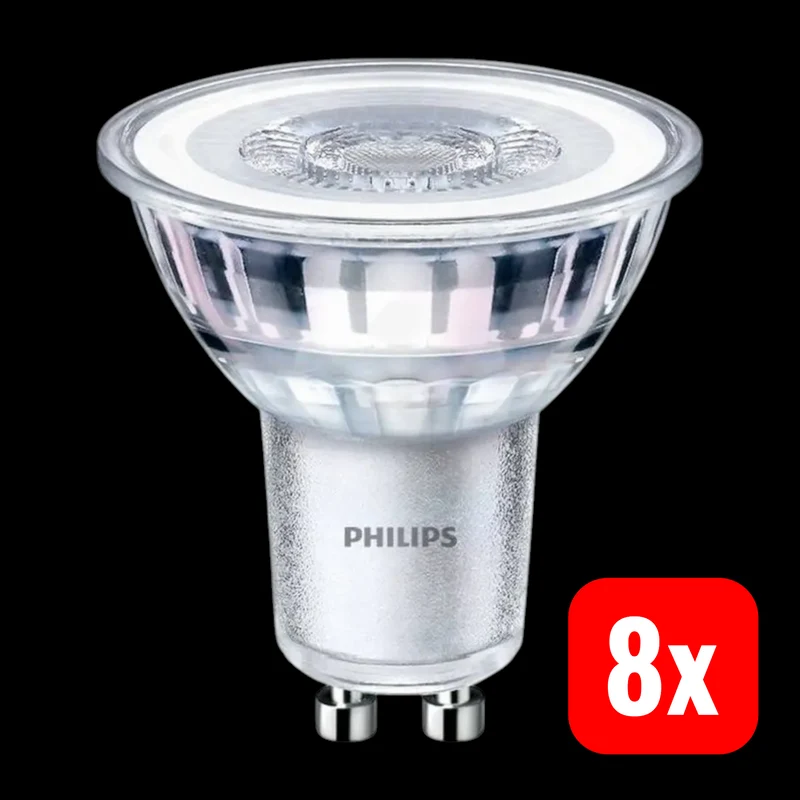8x B-Ware Philips Glühlampe Leuchtmittel Reflektor GU10 Warmweiß 3.5 W 3000 K 54mm 8 STÜCK