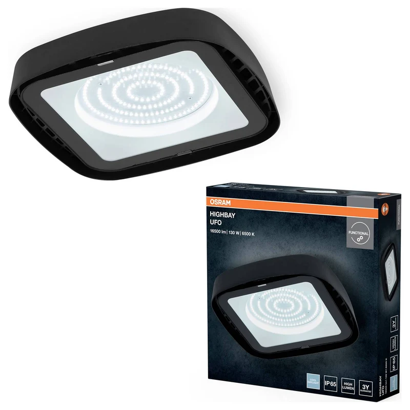 5x B-Ware OSRAM LED-Hallenleuchte Highbay Ufo Schwarz 130W 6500K IP65 27,3 cm 5 STÜCK