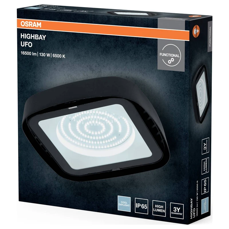 5x B-Ware OSRAM LED-Hallenleuchte Highbay Ufo Schwarz 130W 6500K IP65 27,3 cm 5 STÜCK