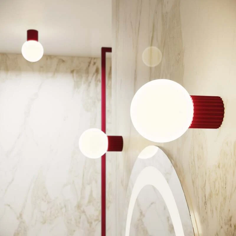 B-Ware Wandleuchte Wandlampe SOLLUX ORBI Glas Metall dunkelrot Wohnzimmer LED G9