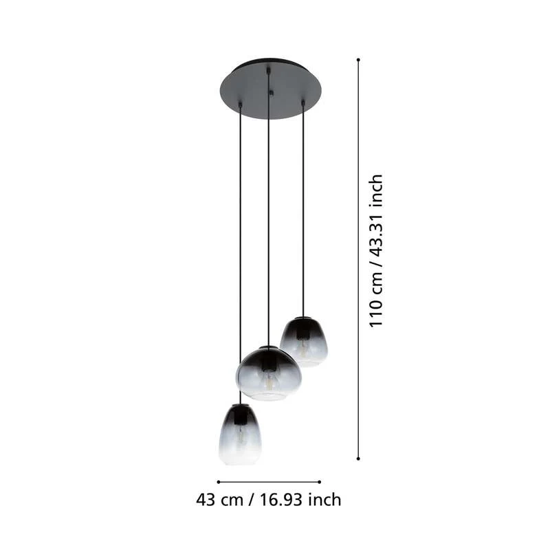 B-Ware EGLO Hängeleuchte Hängelampe Lampe Leuchte Aguilares Rauchglas 3-flammig Rond173