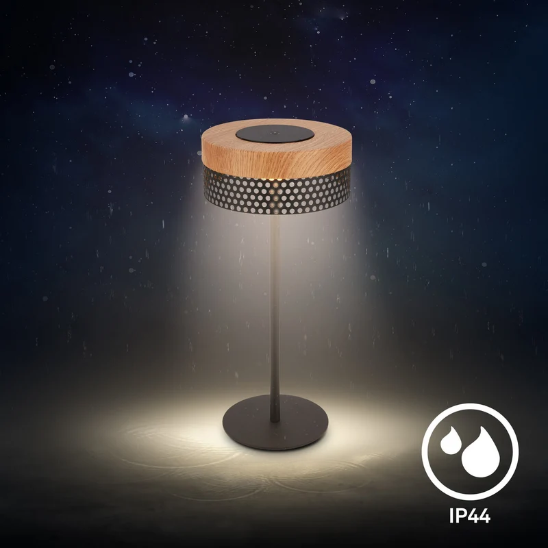 B-Ware Briloner Tischleuchte LED Lampe Akku Booha Metall Braun IP44 Dimmbar Memory USB