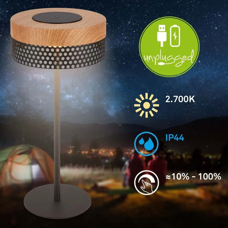 B-Ware Briloner Tischleuchte LED Lampe Akku Booha Metall Braun IP44 Dimmbar Memory USB