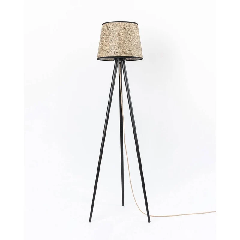 Holz Dreibein-Stehlampe mit Heuschirm