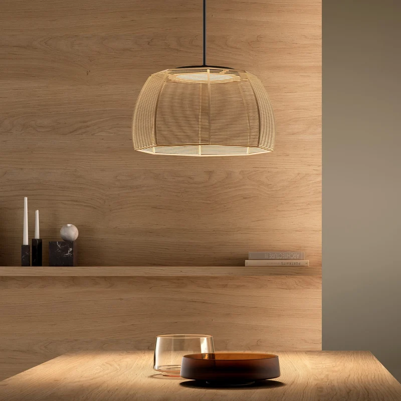 B-Ware Bover Pendelleuchte Hängeleuchte LED Tanit Baumwolle Beige Ø 43 cm Leuchte