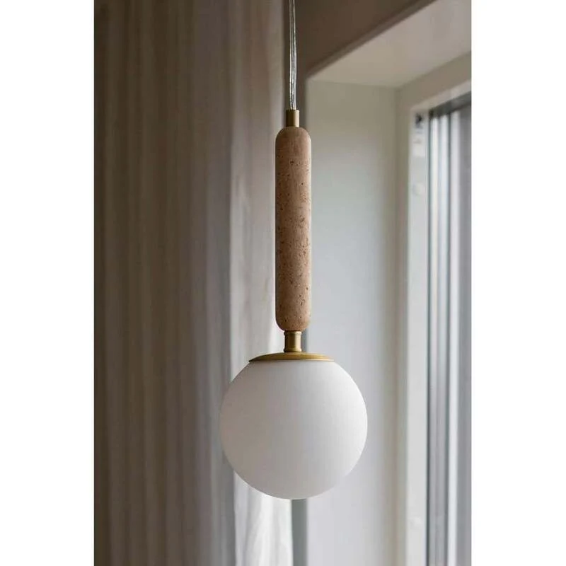 B-Ware Pendelleuchte Hängelampe Globen Lighting Torrano Travertin Beige Glas Weiß