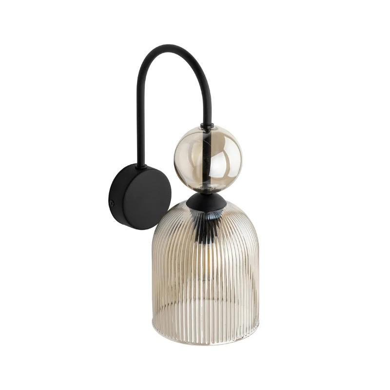B-Ware Sophia Wandleuchte Wandlampe Glas Metall cognac schwarz Lampe Leuchte LED E14