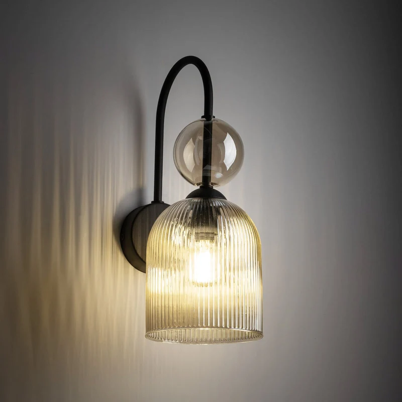 B-Ware Sophia Wandleuchte Wandlampe Glas Metall cognac schwarz Lampe Leuchte LED E14