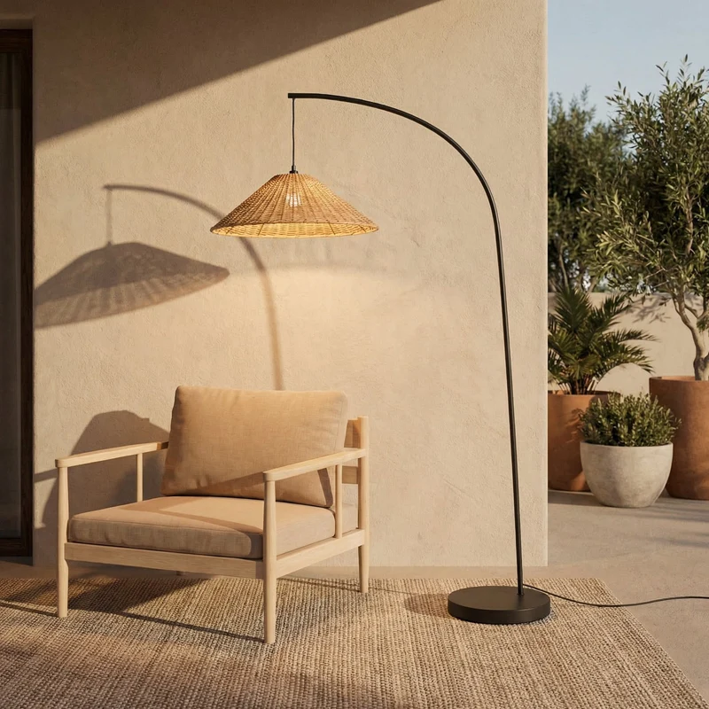 B-Ware Lucande Außenleuchte Stehlampe Lampe Taniola Rattan Holz Schwarz IP44 Outdoor935