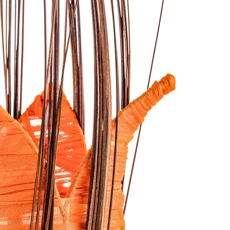 B-Ware Woru Tischleuchte Lampe Elena Stoffschirm Orange Holz Textil Schalter Unikat
