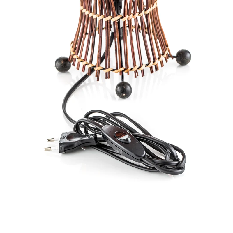 B-Ware Woru Tischleuchte Lampe Elena Stoffschirm Orange Holz Textil Schalter Unikat