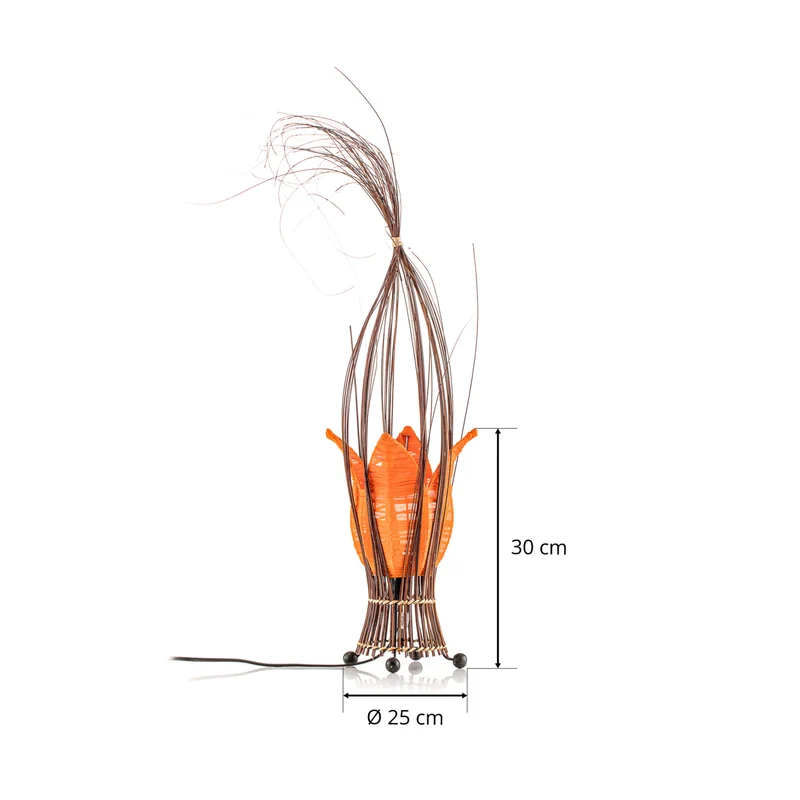 B-Ware Woru Tischleuchte Lampe Elena Stoffschirm Orange Holz Textil Schalter Unikat