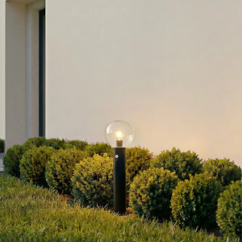 B-Ware Sockelleuchte Außenleuchte Lindby Lampe Dangan Glas Aluminium schwarz Sensor