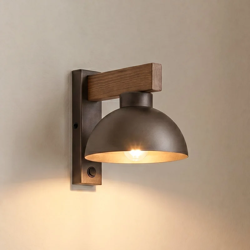 B-Ware Wandleuchte Wandlampe Oslo Metall Braun E27 Schalter 20 cm hoch