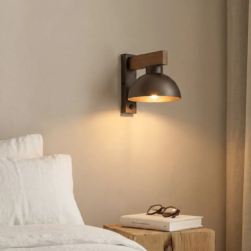 B-Ware Wandleuchte Wandlampe Oslo Metall Braun E27 Schalter 20 cm hoch
