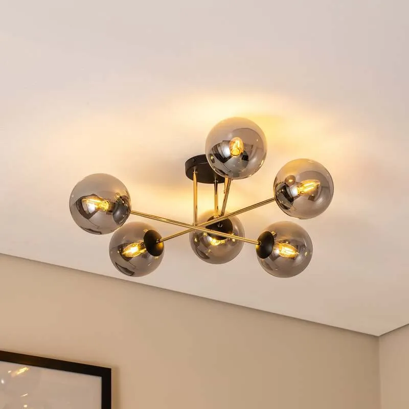 B-Ware Deckenleuchte Lampe Euluna Glassy Deckenlampe rauchgrau transparent gold Glas